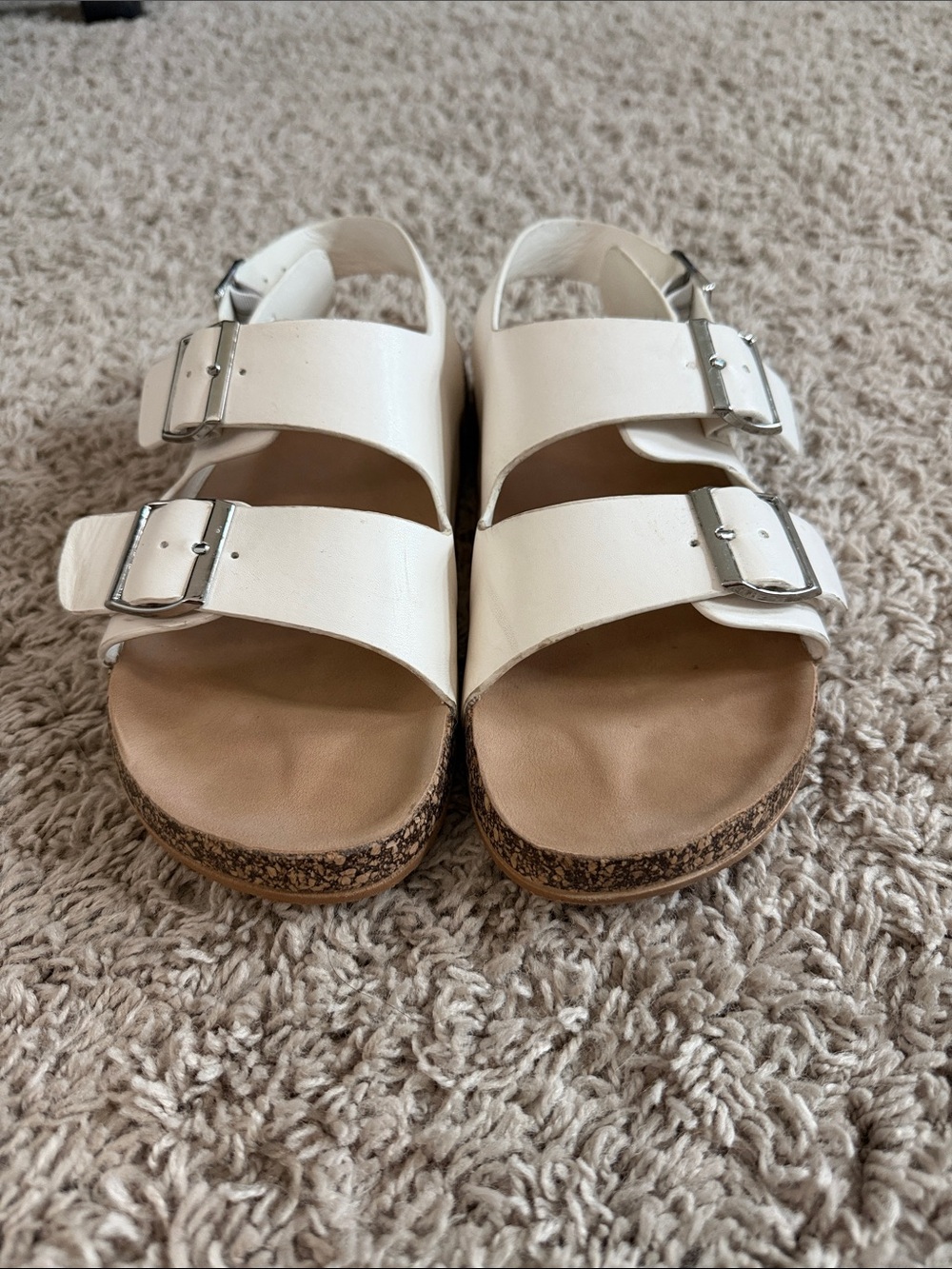 Cato White Double-Buckle Cork Footbed Sandals